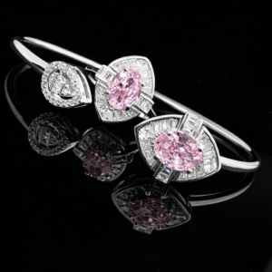 Pure Silver Bangle with Ring Set with Sparkling Cubic Zircon Stones Gift for Women Excellent