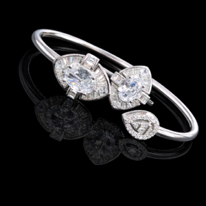 Pure Silver Bangle with Ring Set with Sparkling Cubic Zircon Stones Gift for Women Exclusive