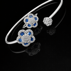 Pure Silver Bangle with Ring Set with Sparkling Cubic Zircon Stones Gift for Women Exquisite