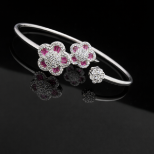 Pure Silver Bangle with Ring Set with Sparkling Cubic Zircon Stones Gift for Women give you Happiness