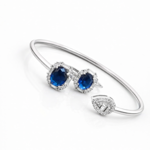 Pure Silver Bangle with Ring Set with Sparkling Cubic Zircon Stones Gift for Women Heartwarming