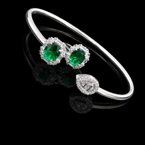 Pure Silver Bangle with Ring Set with Sparkling Cubic Zircon Stones Gift for Women for Investment