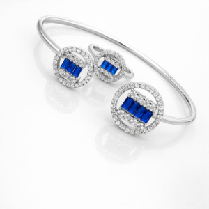 Pure Silver Bangle with Ring Set with Sparkling Cubic Zircon Stones Gift for Women Luxurious