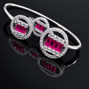 Pure Silver Bangle with Ring Set with Sparkling Cubic Zircon Stones Gift for Women Low Price