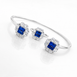 Pure Silver Bangle with Ring Set with Sparkling Cubic Zircon Stones Gift for Women UndPriced