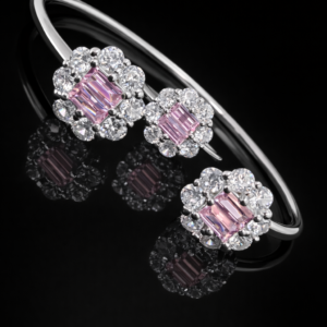 Pure Silver Bangle with Ring Set with Sparkling Cubic Zircon Stones Gift for Women Unforgettable