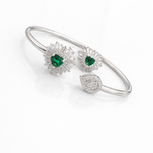 Pure Silver Bangle with Ring Set with Sparkling Cubic Zircon Stones Gift for Women Impressive